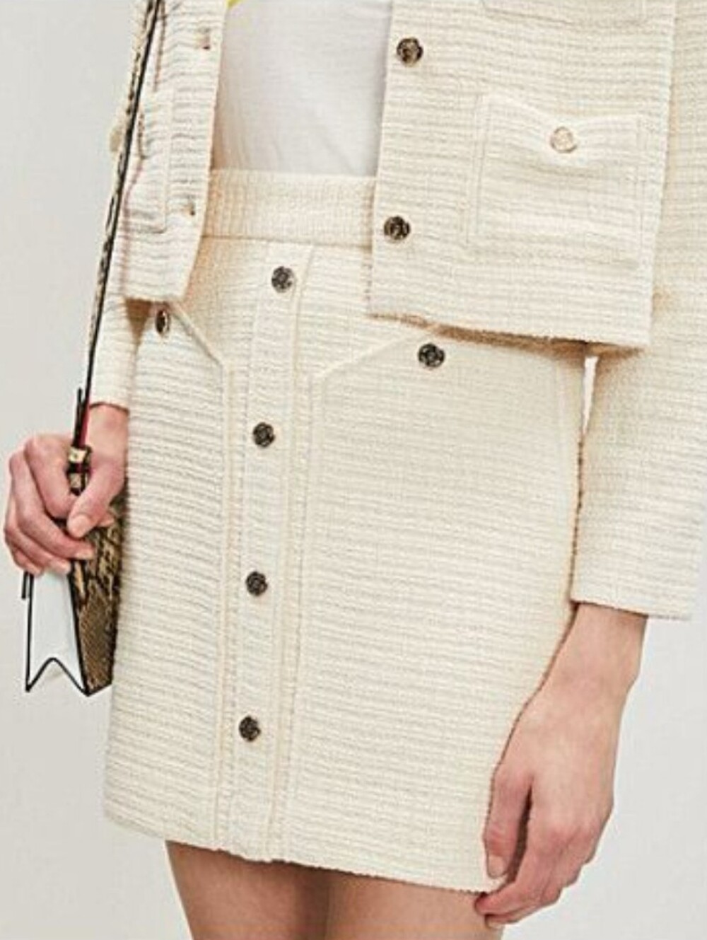 Maje Jill Button Front Bouclé Look Skirt Cream 36 Parisian Classic Chic